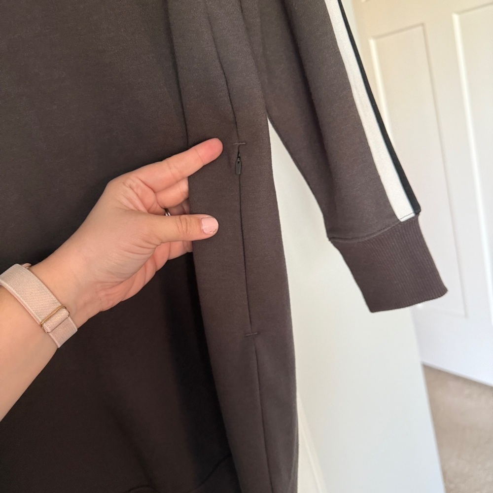 Athleta Brown Circa Track Quarter-Zip Top White Accents Sweatshirt Dress 2.0 - Picture 5 of 7
